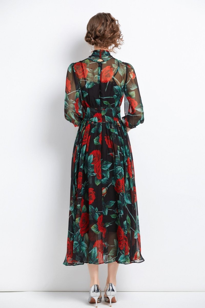 Flowy Floral Chiffon Vacation Dress-3