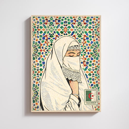 Affiche Femme Algérienne – Art Oriental & Zellige – Illustration Murale Algérie – Décoration Culturelle Maghreb – Poster Vintage-0