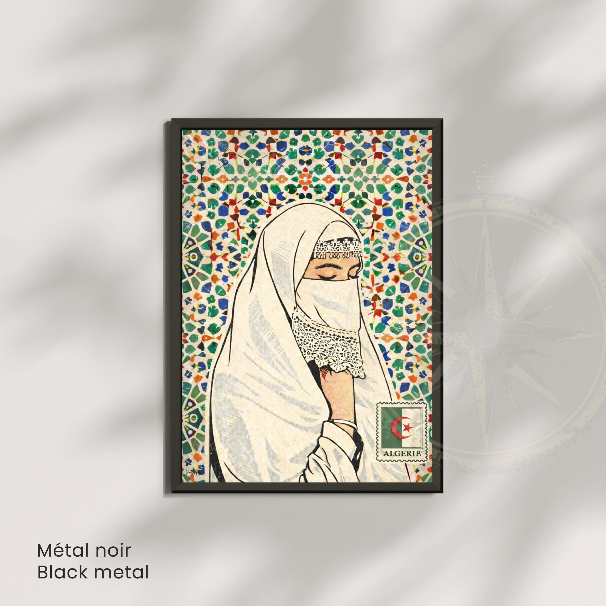 Affiche Femme Algérienne – Art Oriental & Zellige – Illustration Murale Algérie – Décoration Culturelle Maghreb – Poster Vintage-3