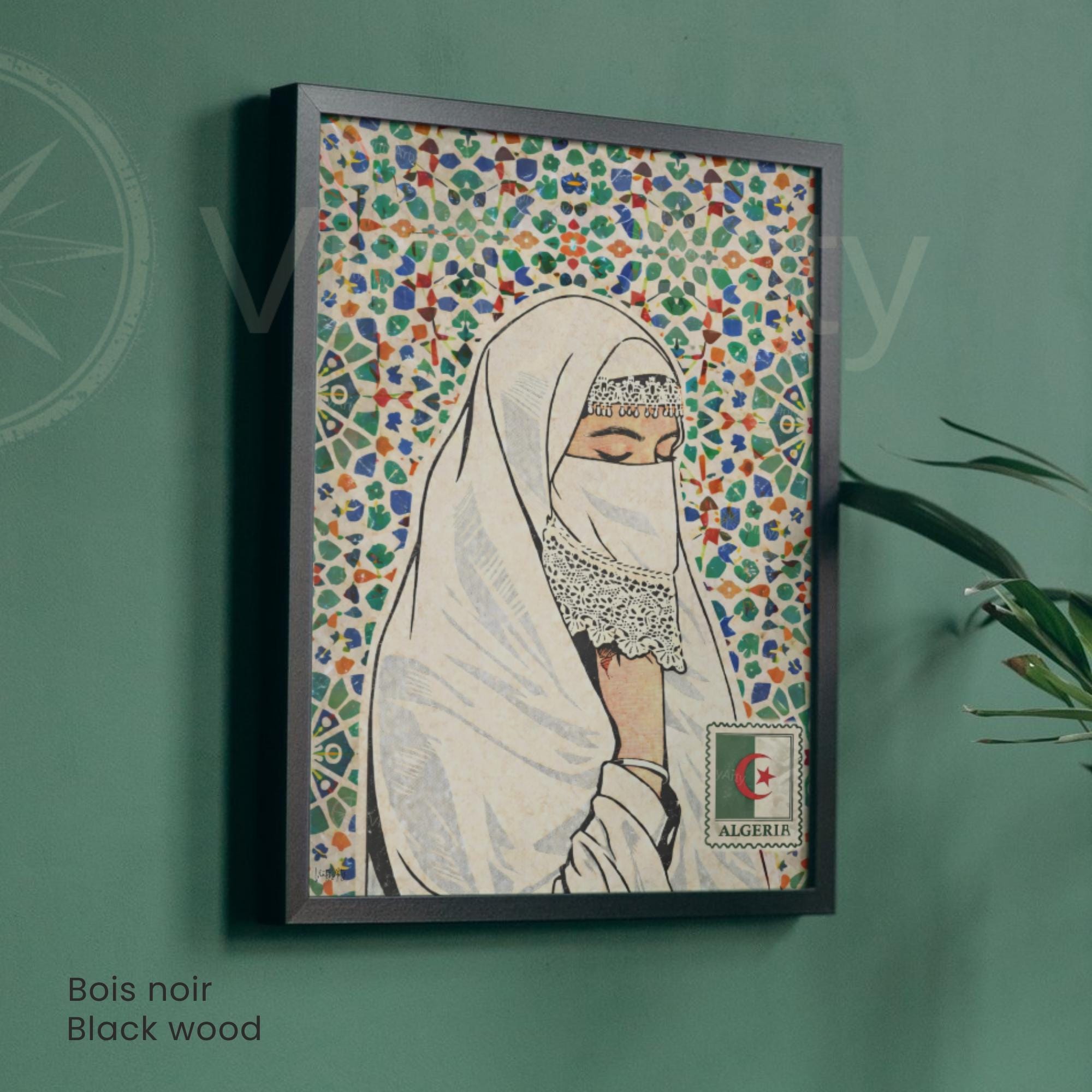 Affiche Femme Algérienne – Art Oriental & Zellige – Illustration Murale Algérie – Décoration Culturelle Maghreb – Poster Vintage-1