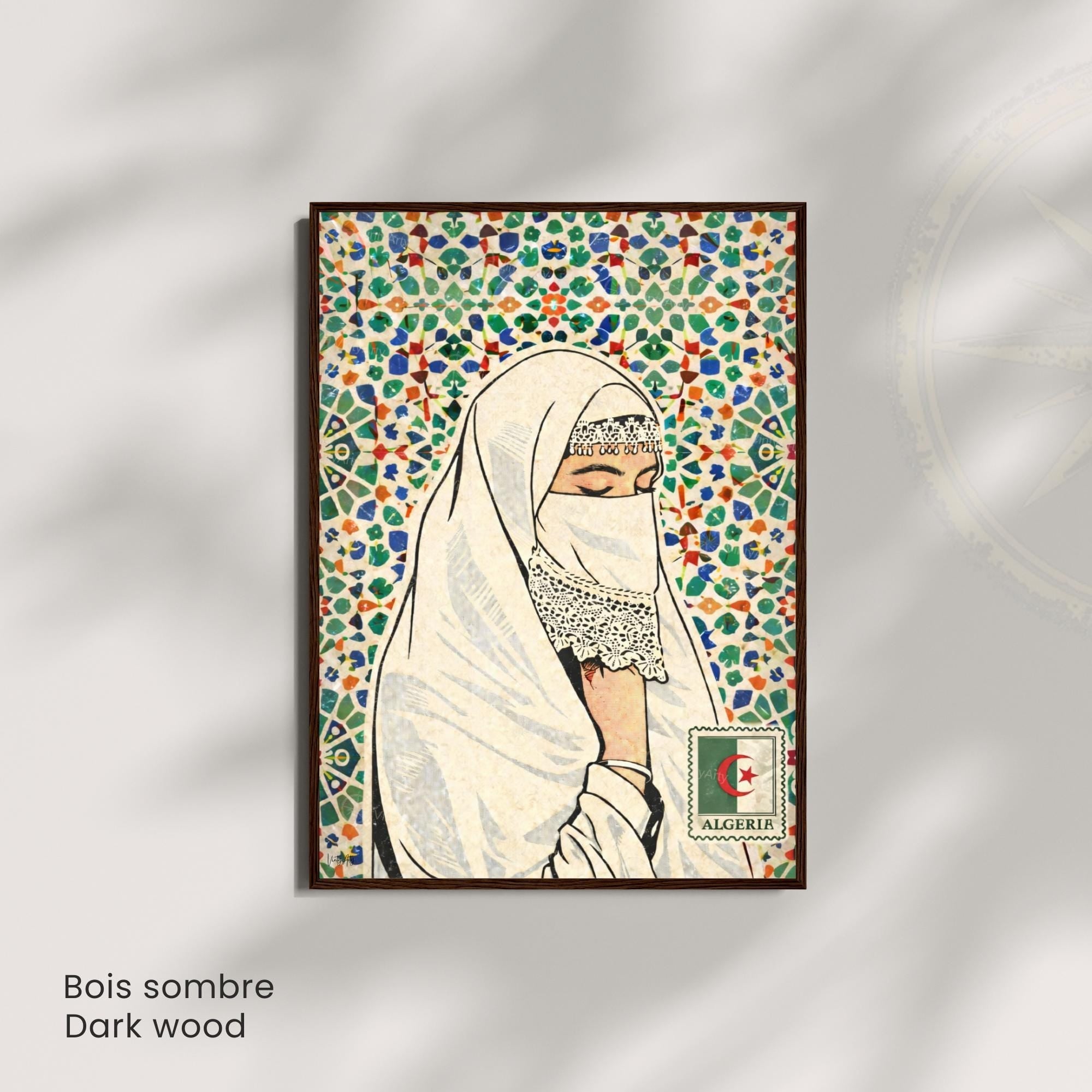 Affiche Femme Algérienne – Art Oriental & Zellige – Illustration Murale Algérie – Décoration Culturelle Maghreb – Poster Vintage-2