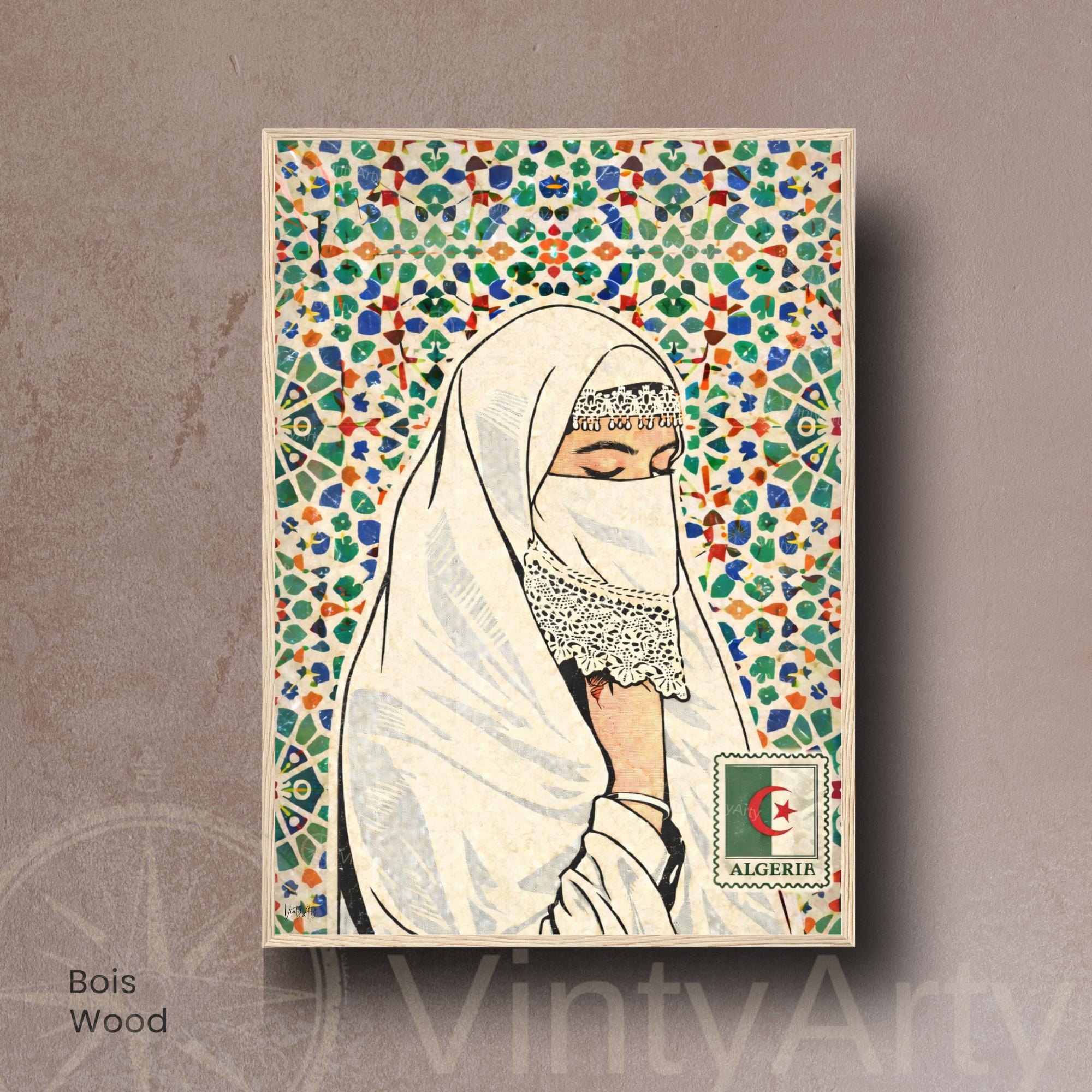 Affiche Femme Algérienne – Art Oriental & Zellige – Illustration Murale Algérie – Décoration Culturelle Maghreb – Poster Vintage-6