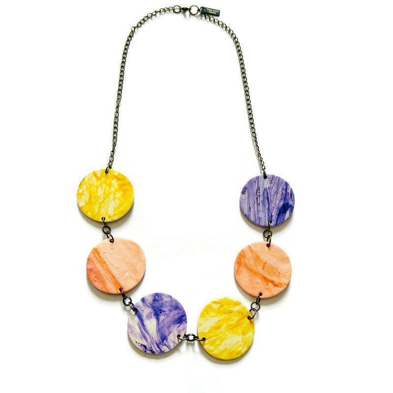 Pastel Beaded Statement Necklace with Circle Discs-1