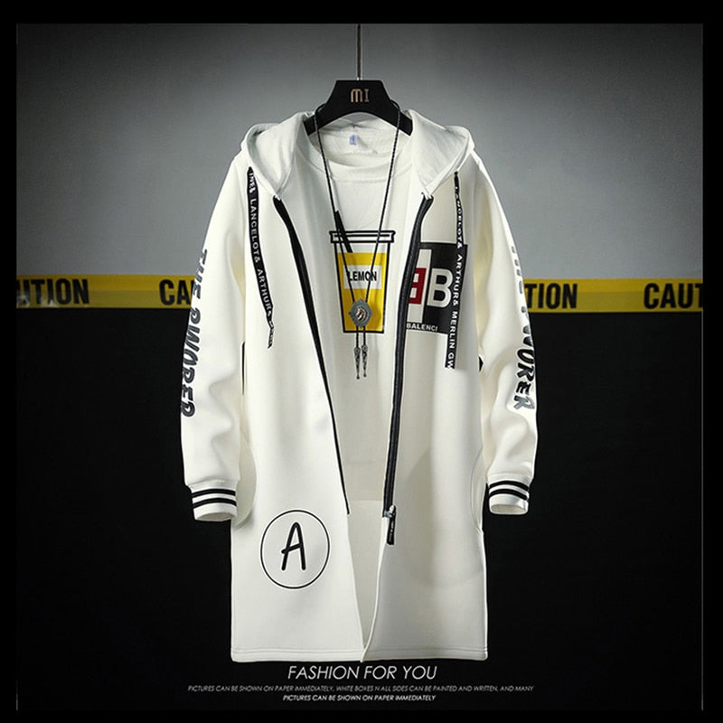The North Fashion Long Coat Autumn Zipper Windproof Slim Windbreaker Mens Large Size Hip Hop Jackets Clothes Face-0