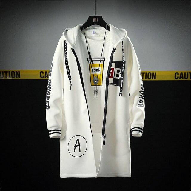 The North Fashion Long Coat Autumn Zipper Windproof Slim Windbreaker Mens Large Size Hip Hop Jackets Clothes Face-5