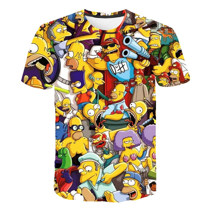 Men and women fat T-shirt Simpson print 3D T-shirt cartoon funny Simpson family T-shirt O-neck short-sleeved casual T-shirt-0