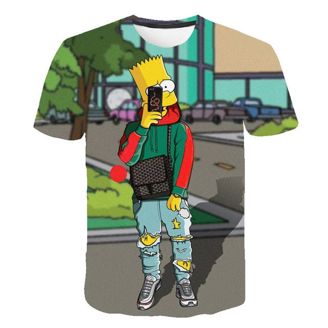 Men and women fat T-shirt Simpson print 3D T-shirt cartoon funny Simpson family T-shirt O-neck short-sleeved casual T-shirt-1