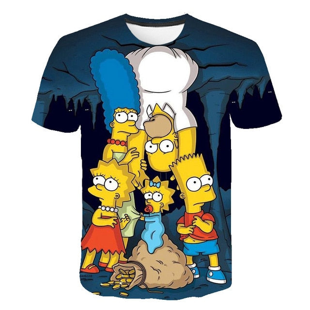 Men and women fat T-shirt Simpson print 3D T-shirt cartoon funny Simpson family T-shirt O-neck short-sleeved casual T-shirt-6