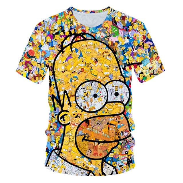 Men and women fat T-shirt Simpson print 3D T-shirt cartoon funny Simpson family T-shirt O-neck short-sleeved casual T-shirt-2