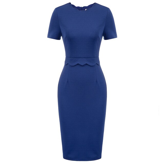Women's Dress Solid Color Scalloped Neckline Hips-Wrapped Lady Fashion-1