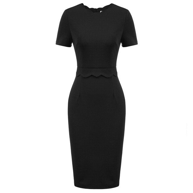 Women's Dress Solid Color Scalloped Neckline Hips-Wrapped Lady Fashion-5