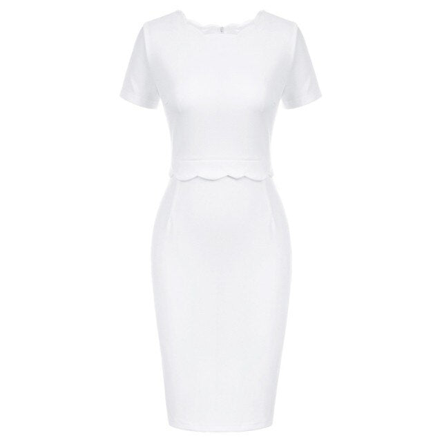Women's Dress Solid Color Scalloped Neckline Hips-Wrapped Lady Fashion-3
