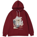 Hoodies Men Tearing Newspaper Cute Bear Print Pullovers High Street Style Hipster Casual Tops Loose Unisex Streetwear-0