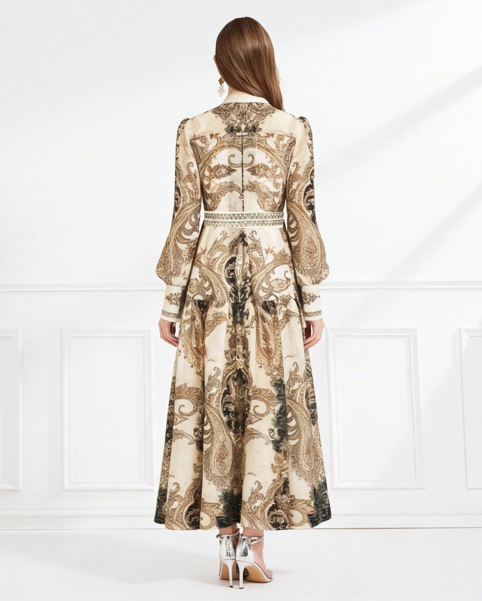 Regal Paisley Belted Chiffon Maxi Dress-3