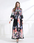 Royal Garden High Neck Floral Chiffon Maxi Dress-0