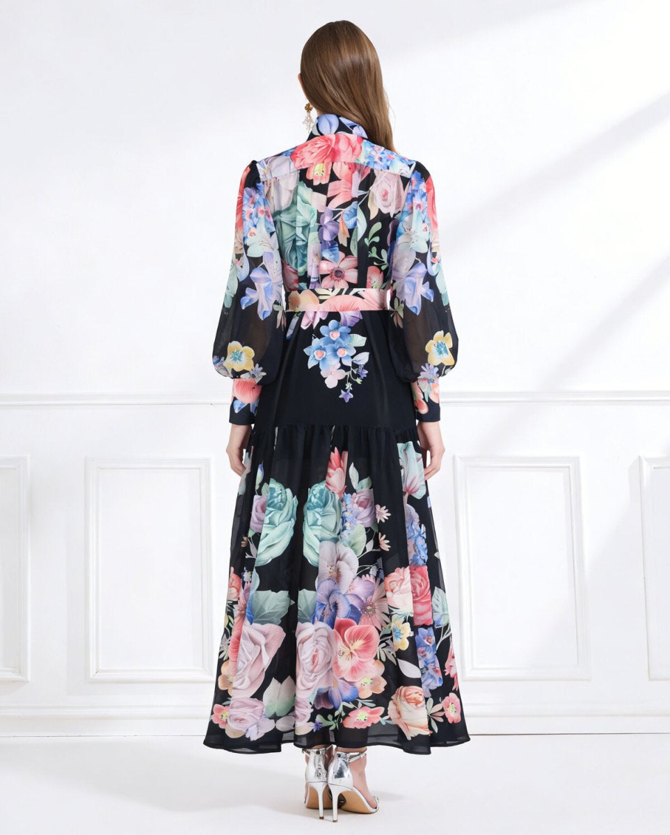 Royal Garden High Neck Floral Chiffon Maxi Dress-3