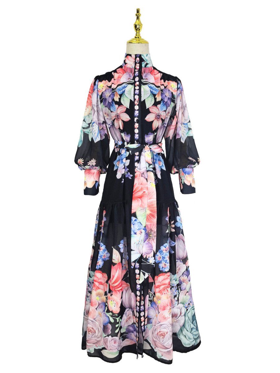 Royal Garden High Neck Floral Chiffon Maxi Dress-4