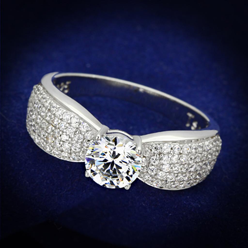 TS119 - Rhodium 925 Sterling Silver Ring with AAA Grade CZ  in Clear-0