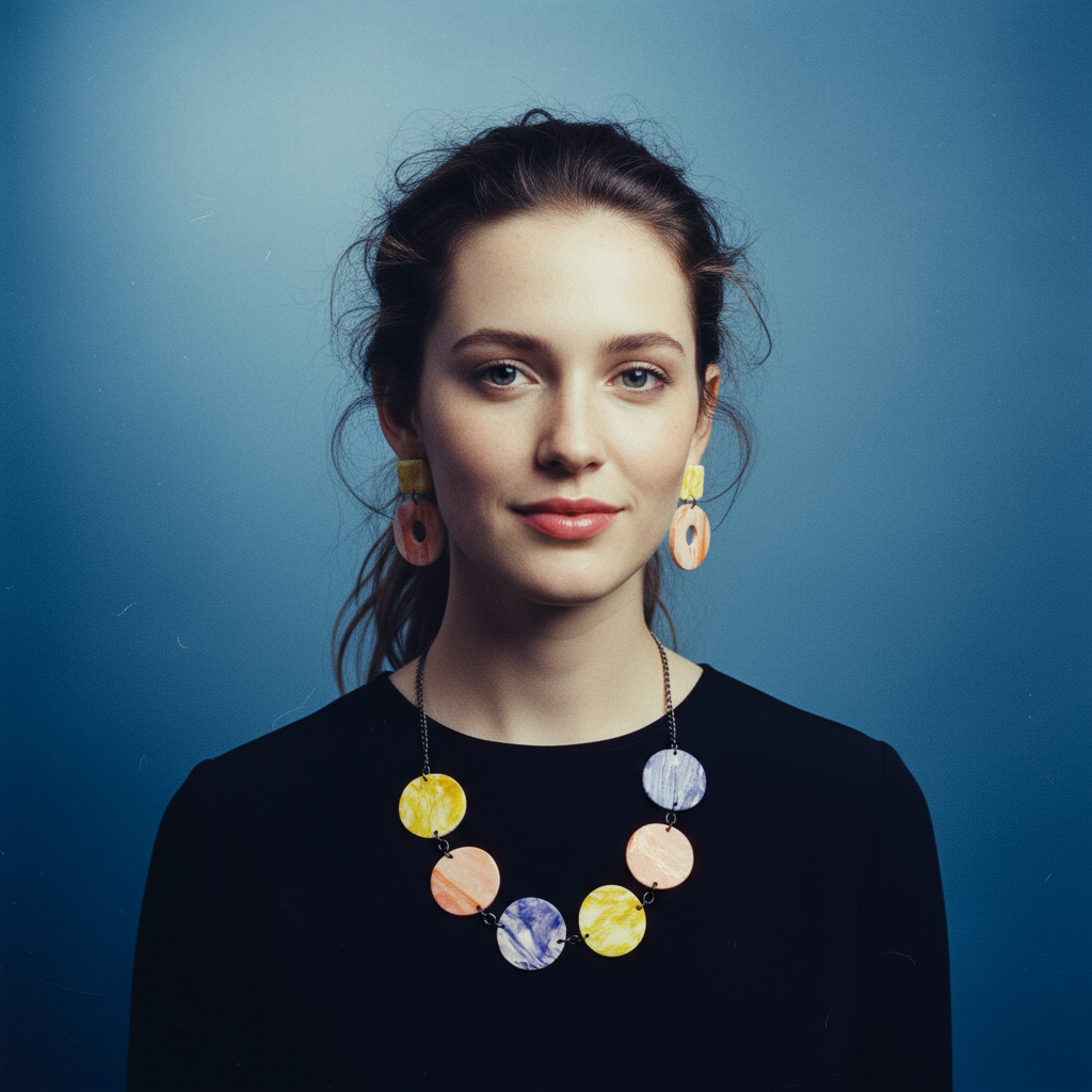 Pastel Beaded Statement Necklace with Circle Discs-2