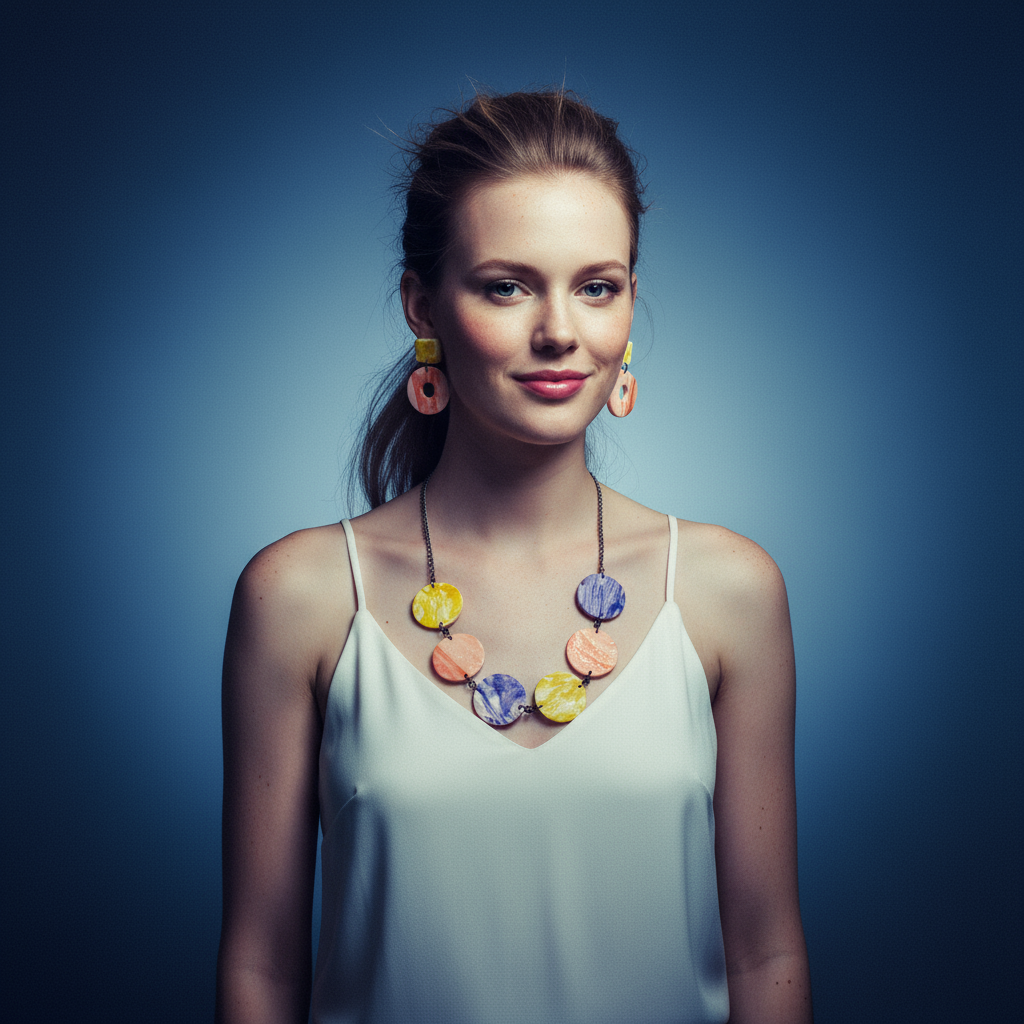 Pastel Beaded Statement Necklace with Circle Discs-0